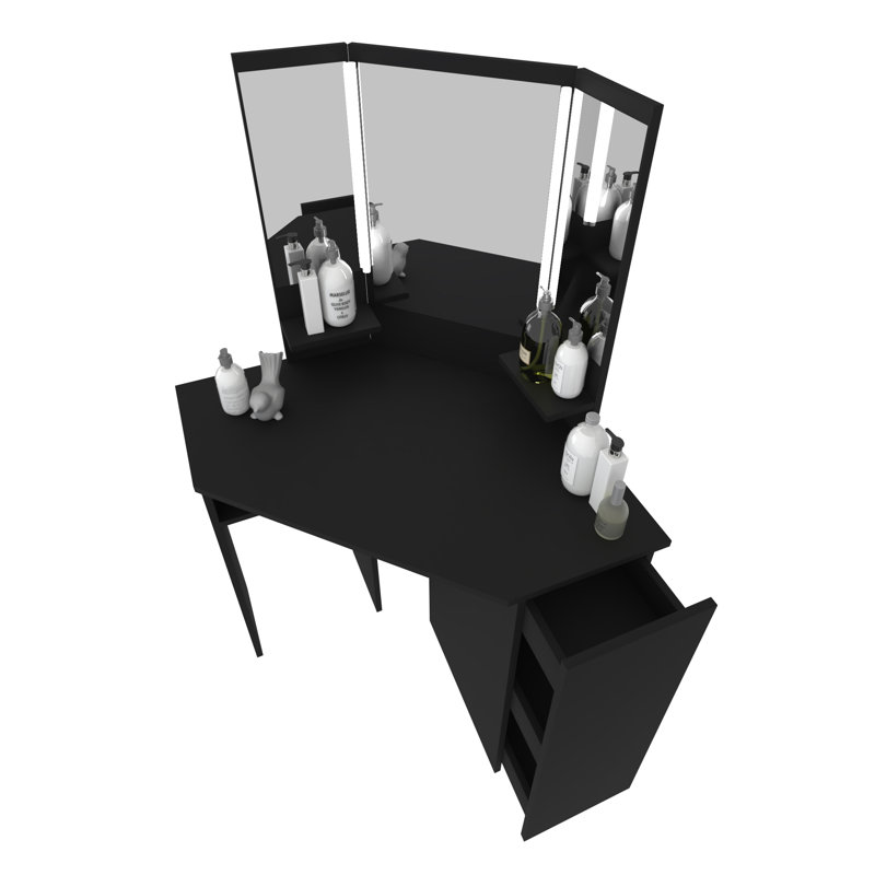 Latitude Run® Ermellino Corner Makeup Vanity with Mirror & Reviews